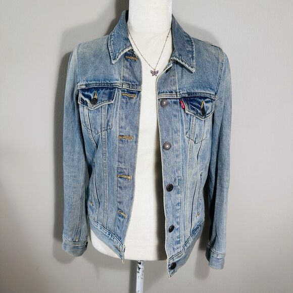 Levi’s Original Denim Trucker Jacket “All Mine” Medium Wash Women's SZ XS Spring - Picture 6 of 12